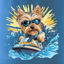 Yorkšírsky teriér na vodnom skútri