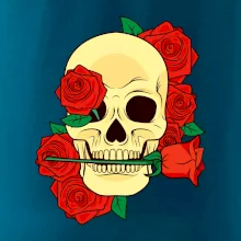 Lebka držiace ružu