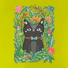 Mačka s kvetmi maľované