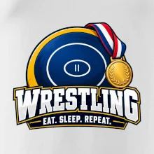 Zápasnická žíněnka se zlatou medailí eat sleep wrestling  repeat