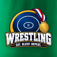 Zápasnická žíněnka se zlatou medailí eat sleep wrestling  repeat