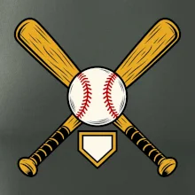 Zkřížené baseballové pálky a míček