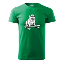 Čiernobiely buldog na skateboarde