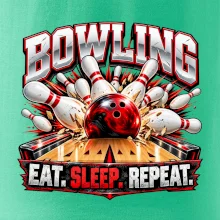 Bowlingová guľa a kolky eat sleep repeat