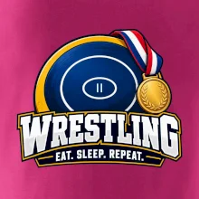 Zápasnická žíněnka se zlatou medailí eat sleep wrestling  repeat