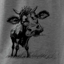 Čiernobiela karikatúra krava stojaca