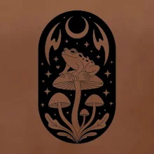 Goblincore čiernobiela oválna žaba