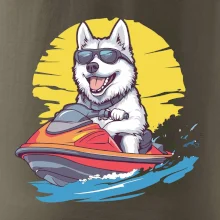 Husky na vodnom skútri