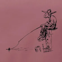 Kreslený rybár na pni