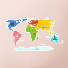 Svetové kontinenty s názvami a zvieratkami