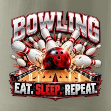 Bowlingová guľa a kolky eat sleep repeat