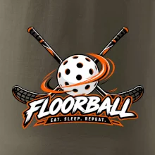 Florbalové hokejky s dierkovanou loptičkou eat sleep repeat