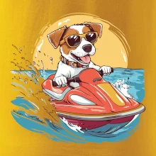 Jack russell teriér na vodnom skútri