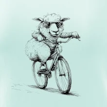 Ovce s okuliarmi na bicykli