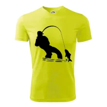 Rybár ťahajúce rybu