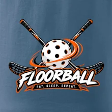 Florbalové hokejky s dierkovanou loptičkou eat sleep repeat