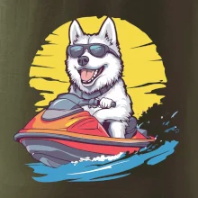 Husky na vodnom skútri
