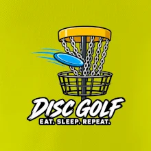 Discgolfový kôš s letiacim diskom eat sleep repeat