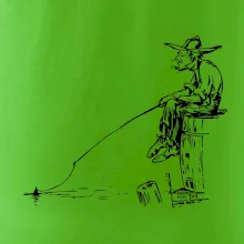 Kreslený rybár na pni