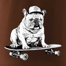Čiernobiely buldog na skateboarde