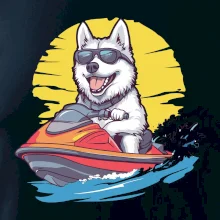 Husky na vodnom skútri