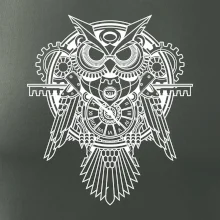 Steampunk sova čiernobiela