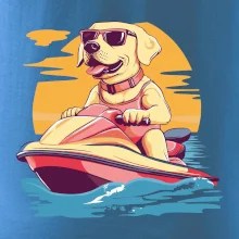 Zlatý retriever na vodnom skútri