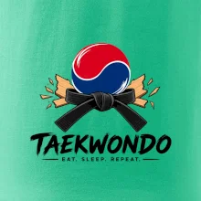 Taekwondo pás a rozlomená deska eat sleep repeat