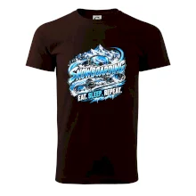 Snowboard s horským sněhem eat sleep repeat