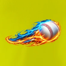 Letící baseballový míček v plamenech