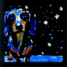 Jazvečík a nočná obloha - olejomaľba Jazvečík a nočná obloha - olejomaľba