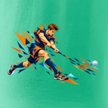 Florbalový útočník v oranžových polygonech