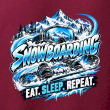 Snowboard s horským sněhem eat sleep repeat