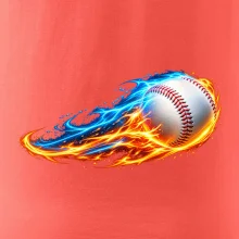 Letící baseballový míček v plamenech
