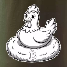 Kurča sediace na bitcoinovom hniezde