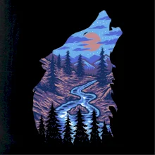 Obrys hlava vlka v noci