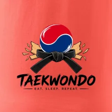 Taekwondo pás a rozlomená deska eat sleep repeat