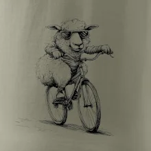 Ovce s okuliarmi na bicykli