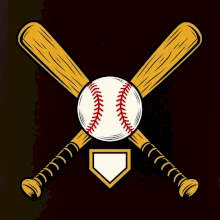 Zkřížené baseballové pálky a míček