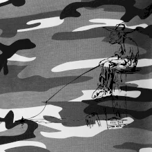 Kreslený rybár na pni