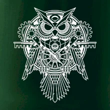 Steampunk sova čiernobiela