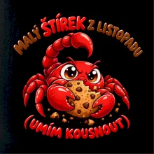 Malý listopadový štírek chrání čokoládovou sušenku