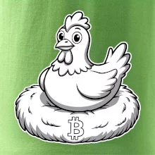 Kurča sediace na bitcoinovom hniezde