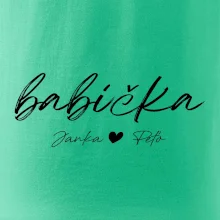 Babička Tričko s menami detí písacie písmo