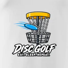Discgolfový kôš s letiacim diskom eat sleep repeat