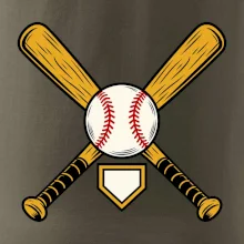 Zkřížené baseballové pálky a míček