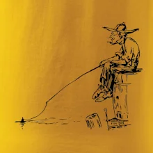 Kreslený rybár na pni