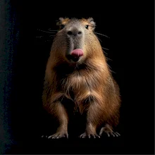 Kapybara s vypláznutým jazykom čierna fotka Kapybara s vypláznutým jazykom čierna fotka