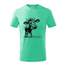 Čiernobiela karikatúra krava stojaca