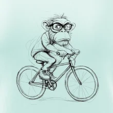 Opice s okuliarmi na bicykli